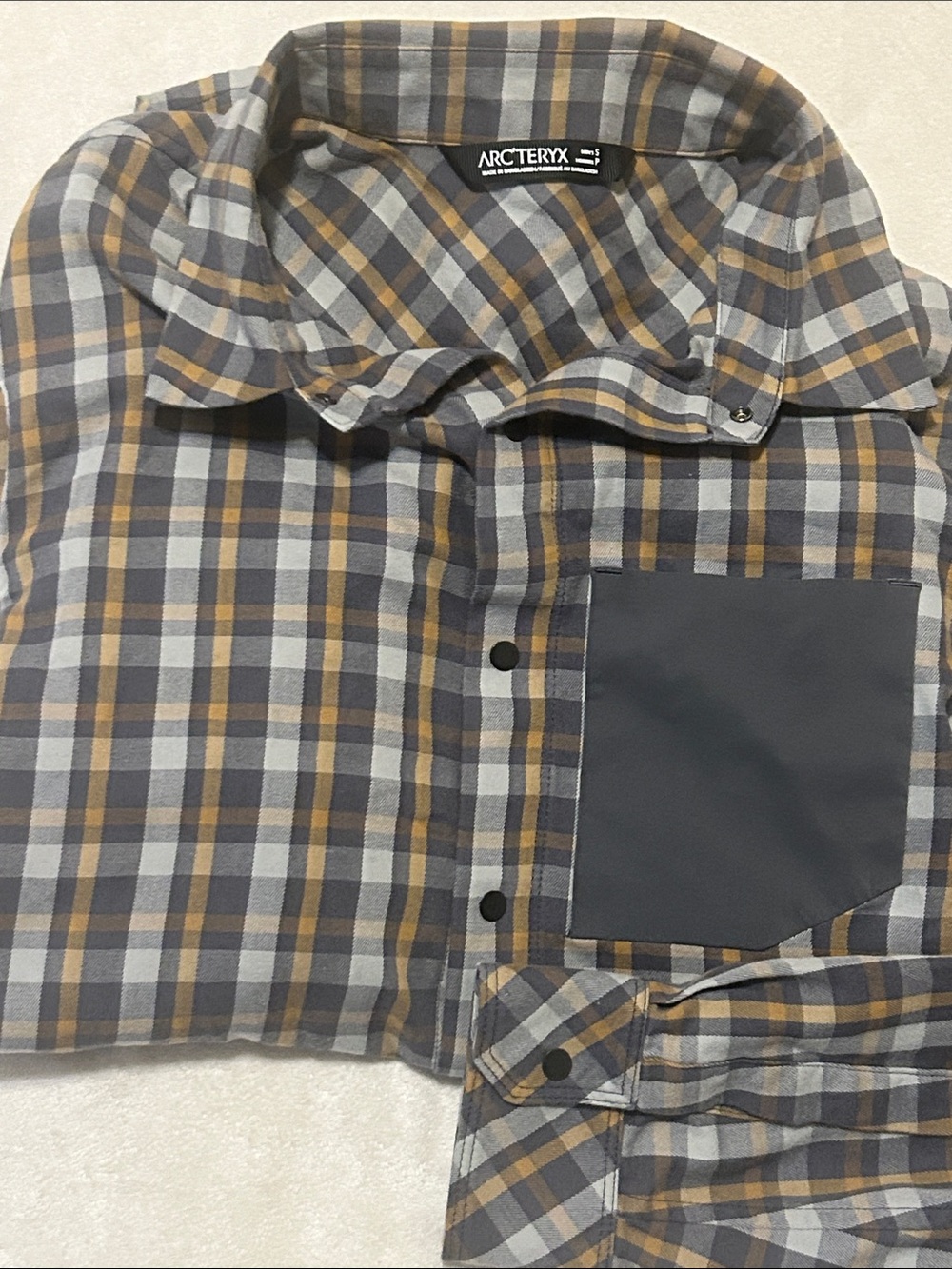 Arc'teryx Bernal Men's S Plaid Long Sleeve Flannel Snap Button Shirt Gray Yellow